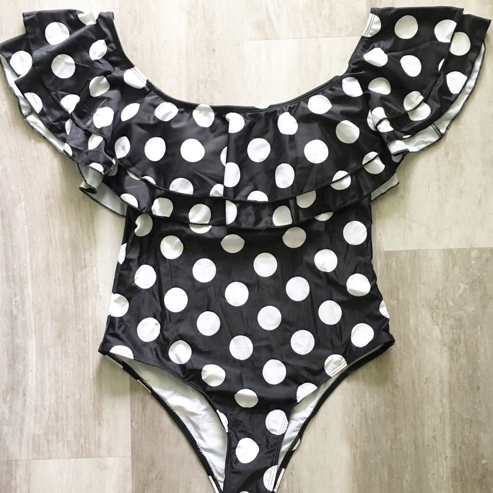Black with White Dots One-Piece Swimsuit